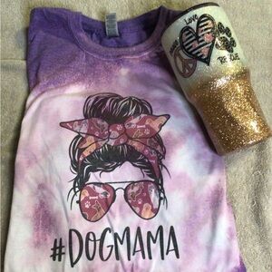 Purple Dog Mama T-Shirt and Glitter Tumbler Set